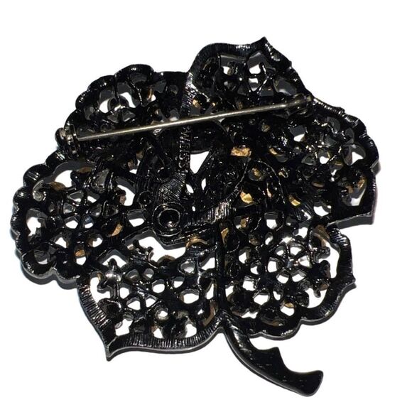 Vintage Weiss Large Japanned Blue Rhinestone Flower Brooch, Signed - Picture 5 of 9